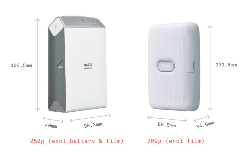 Instax Mini Link Versus Instax Share SP 2 Size and Weight